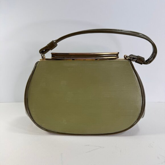 Vtg 1960's Two Tone Green Vinyl Single Top Handle Chunky Closure Purse - Picture 9 of 9